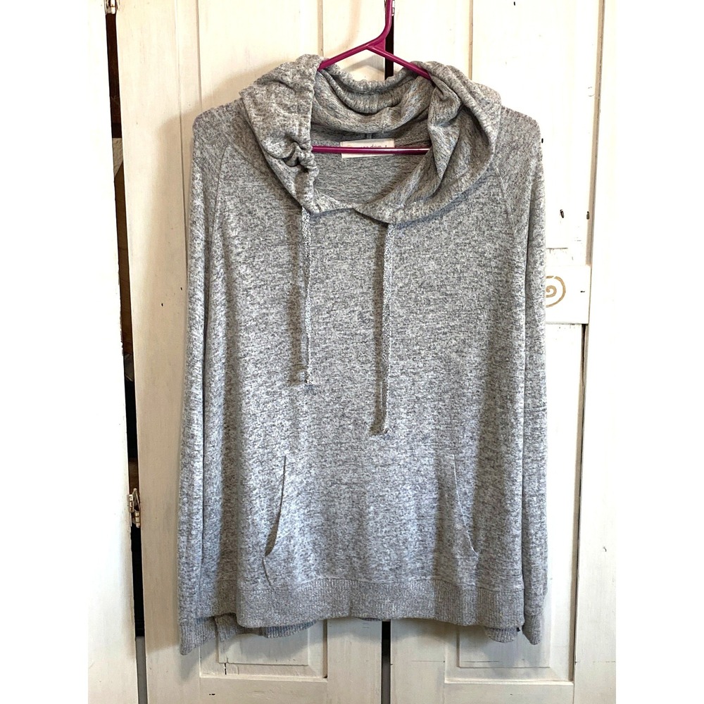 Ocean Drive Pullover Hoodie‎ Women L Stretch Knit Athleisure Lightweight Gray